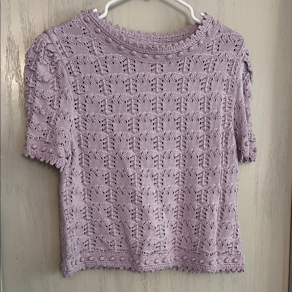 Anthropologie Lavender Knit Lace Short-Sleeve Top